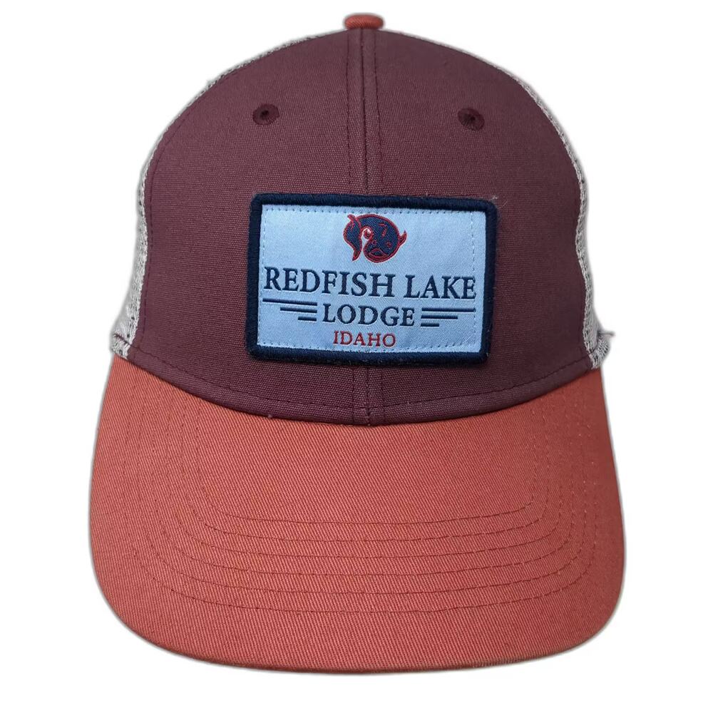 Locale Redfish Lake Lodge Idaho Trucker Hat Red White Snapback Hat Patch OSFM